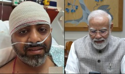 Capture d'écran, tirée d'une vidéo publiée le 2 octobre 2026 sur la chaîne YouTube de Narendra Modi, montrant le Premier ministre indien Narendra Modi (à droite) en train de s'entretenir par appel vidéo avec Smit Machchhar, pilote de la compagnie flydubai en convalescence dans un hôpital aux Émirats arabes unis - © NARENDRA MODI YOUTUBE CHANNEL/AFP - - Capture d'écran, tirée d'une vidéo publiée le 2 octobre 2026 sur la chaîne YouTube de Narendra Modi, montrant le Premier ministre indien Narendra Modi (à droite) en train de s'entretenir par appel vidéo avec Smit Machchhar, pilote de la compagnie flydubai en convalescence dans un hôpital aux Émirats arabes unis - © NARENDRA MODI YOUTUBE CHANNEL/AFP - -
