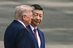 Le président chinois Xi Jinping reçoit son homologue américain Donald Trump à Pékin, le 14 mai 2026 - © AFP - Brendan SMIALOWSKI