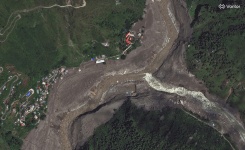 Image satellite publiée par Vantor le 27 août 2026 montrant le village de montagne de Syapru dans le district de Rasuwa dans le nord du Népal - © Satellite image ©2026 Vantor/AFP - Handout