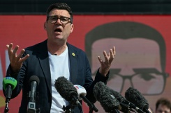 Andy Burnham lors du lancement de sa campagne pour l'élection partielle à Ashton-in-Makerfield, à dans le nord-ouest de l'Angleterre, le 22 mai 2026 - © AFP/Archives - Paul ELLIS